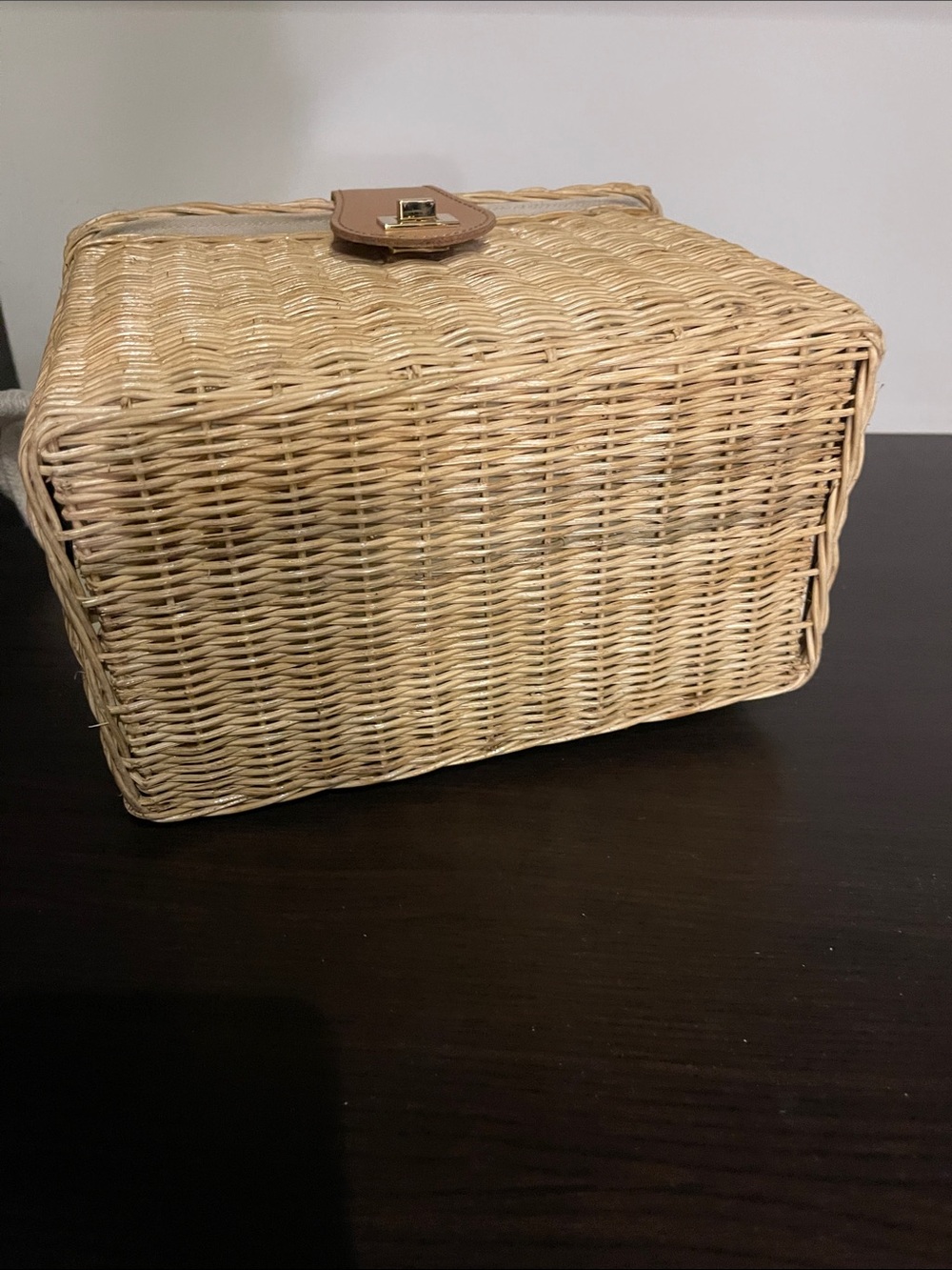 Woven Straw Tote Box Bag with Tan Leather Accent - Picture 11 of 11
